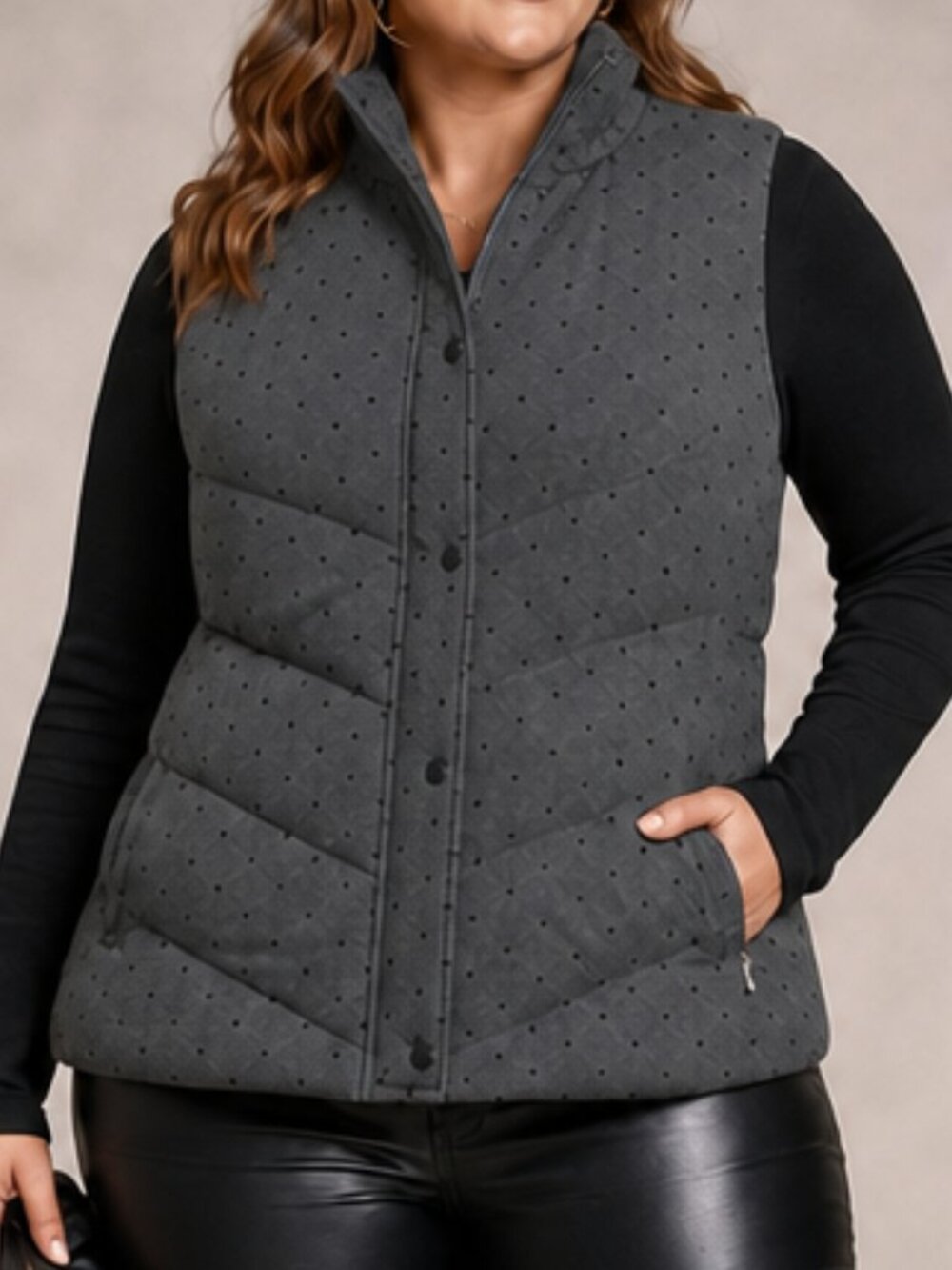Gap XS Preppy Winter Girly Wool Blend Quilted Puffy Puffer Vest Polka Dot